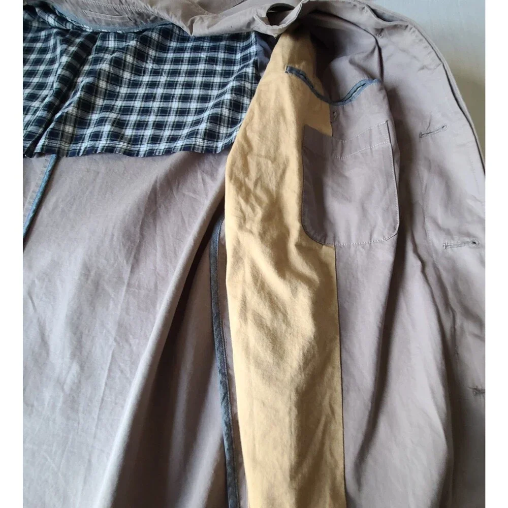 J Crew Sutherland Trench Coat Mens XL Gray Cotton Plaid Lined 2009 Y2K